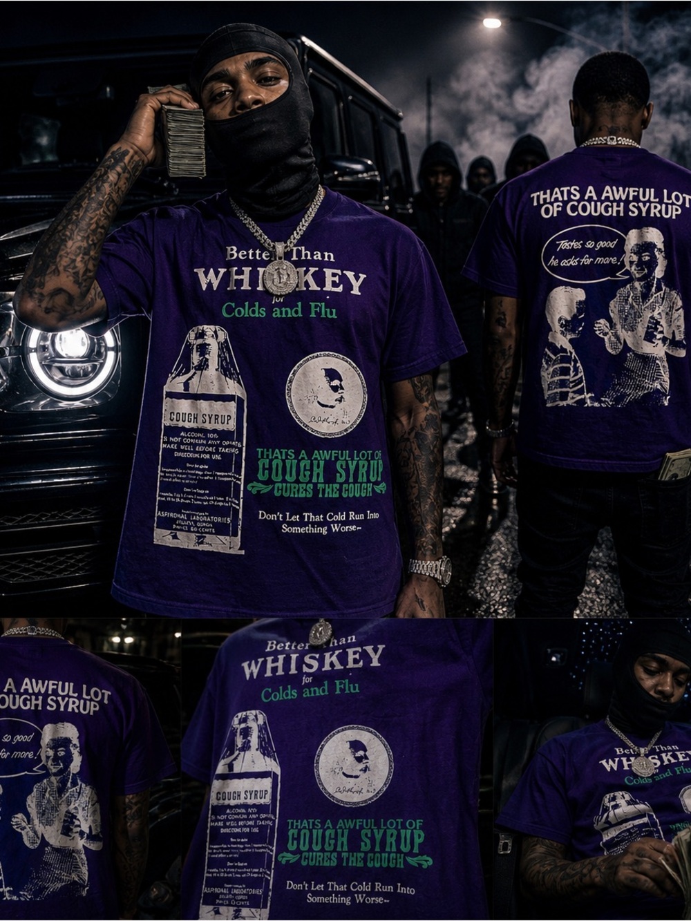 Men's Purple Graphic Tee - 'Better Than Whiskey' Cough Syrup Design